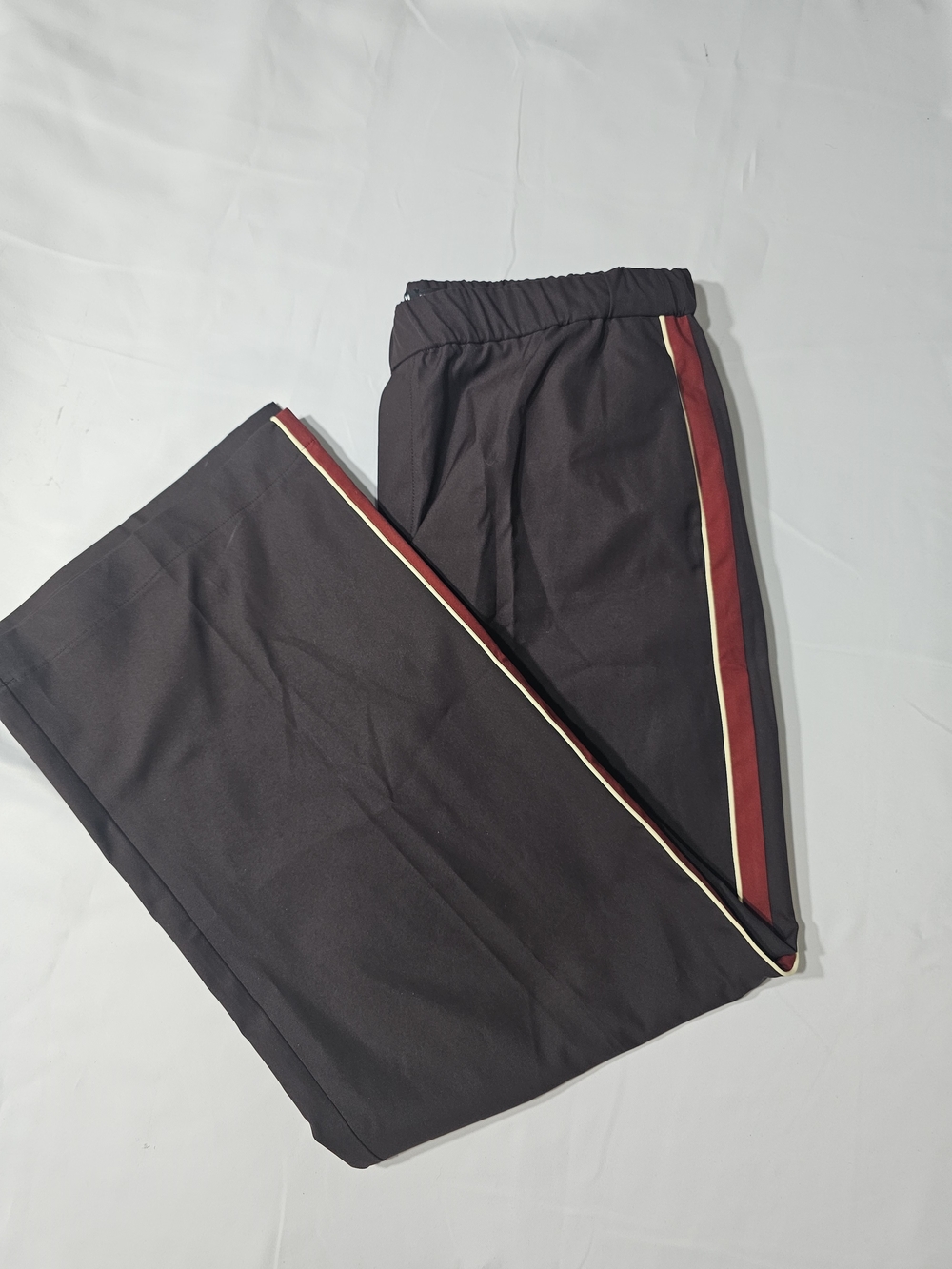 Zara Black Joggers with Burgundy and Cream Side Stripes